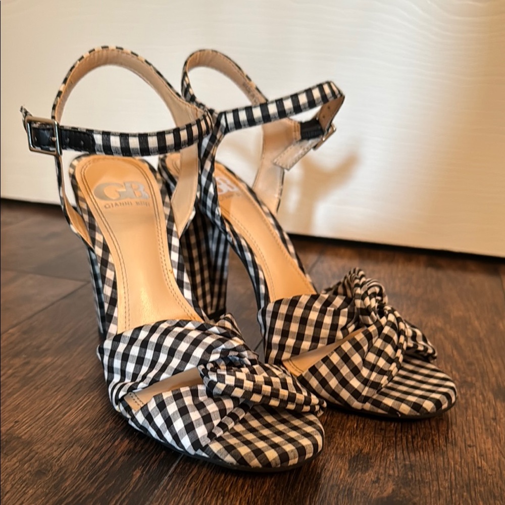Gianni Bini Black and White Gingham Heels with Chunky Block Heel